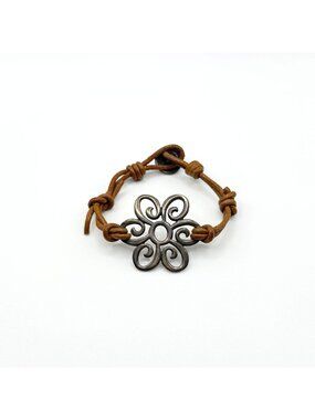 James Avery Sterling Silver Flower Leather Bracelet